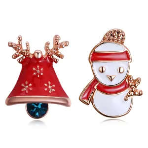 Cubic Zirconia & 18K Rose Gold-Plated Snowman & Bell Stud Earrings