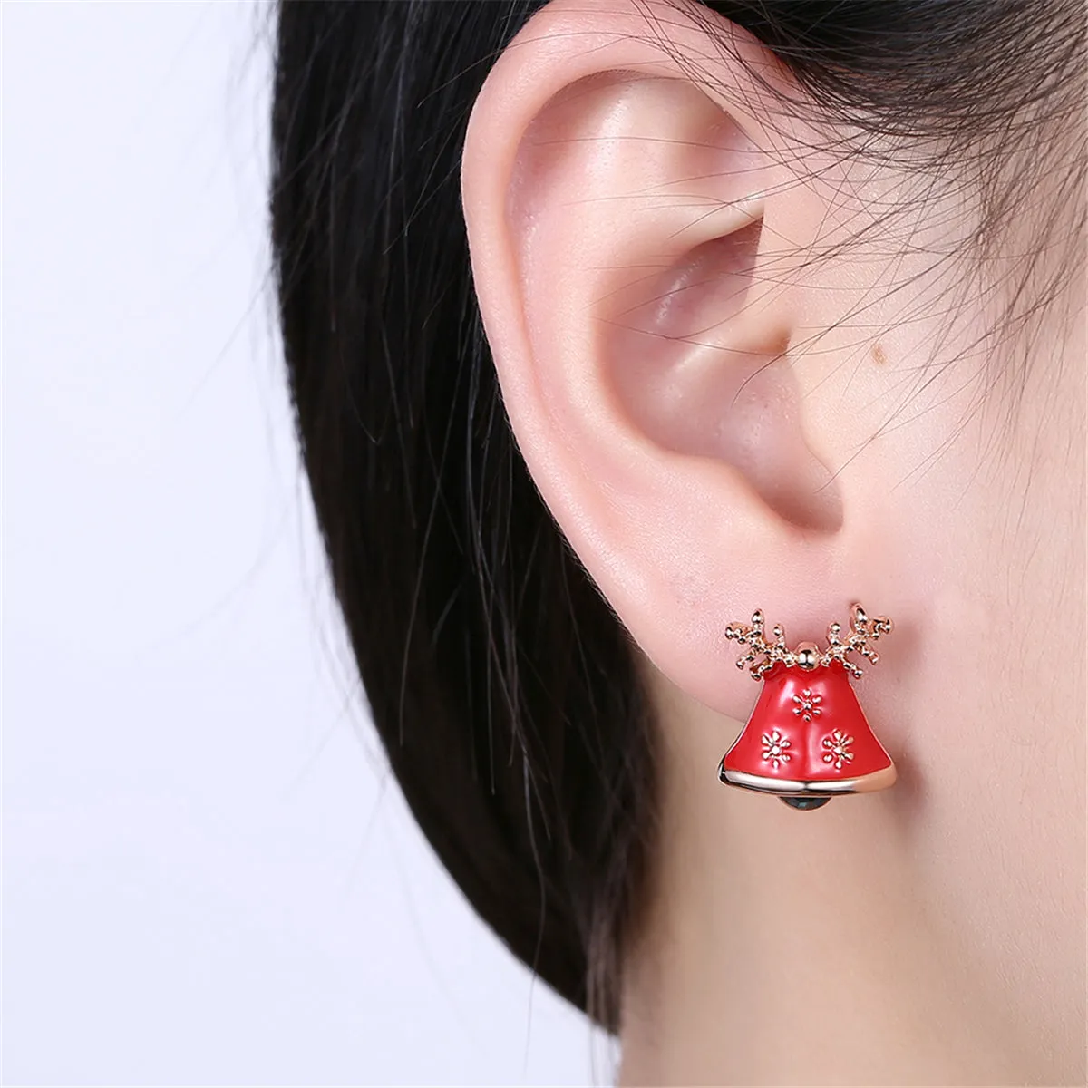 Cubic Zirconia & 18K Rose Gold-Plated Snowman & Bell Stud Earrings