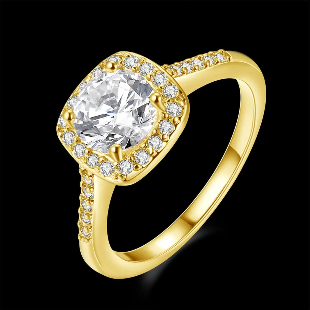 Cubic Zirconia & Crystal 18K Gold-Plated Cushion Cut Ring