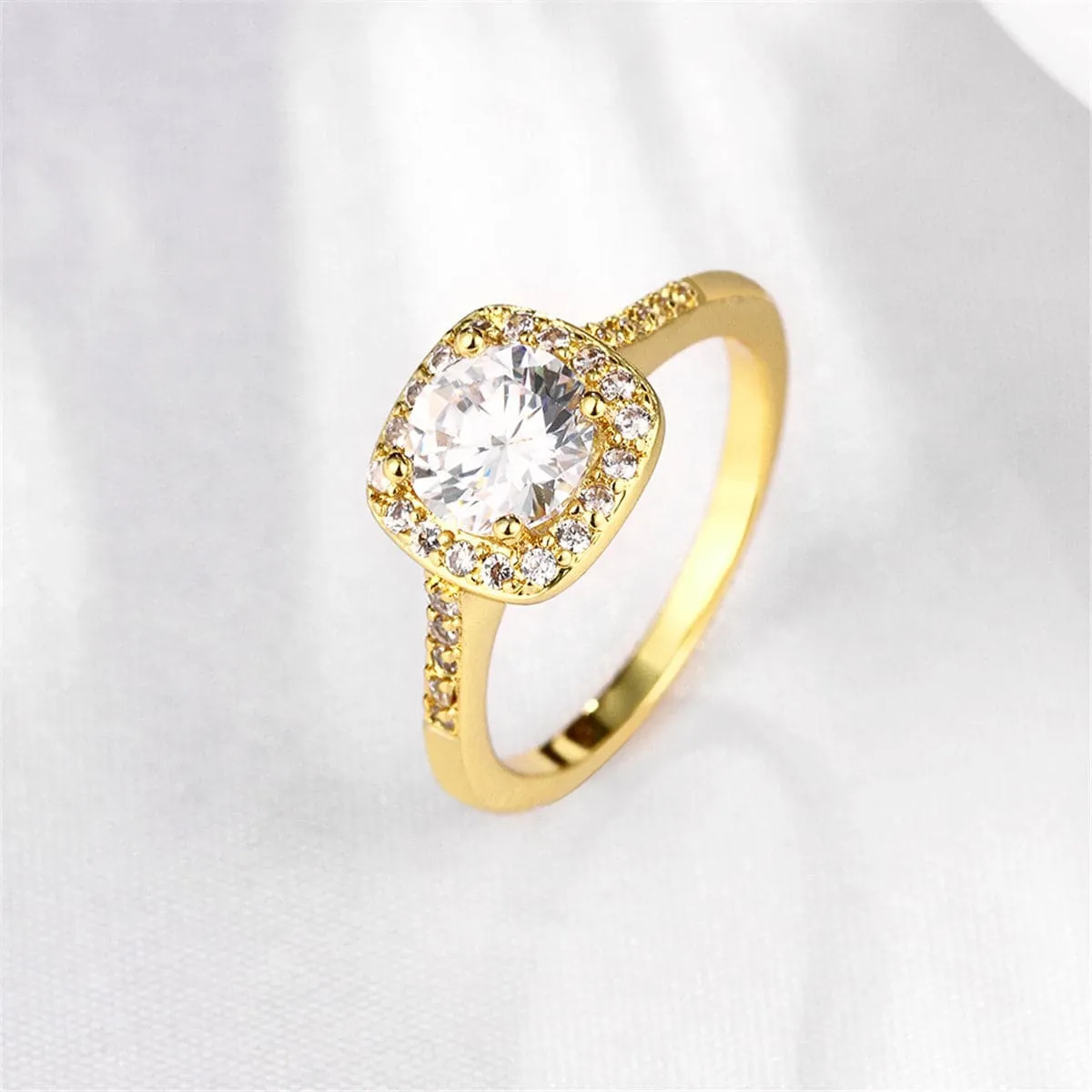 Cubic Zirconia & Crystal 18K Gold-Plated Cushion Cut Ring
