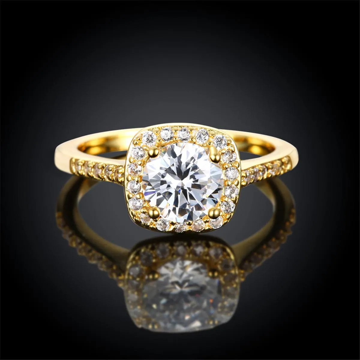 Cubic Zirconia & Crystal 18K Gold-Plated Cushion Cut Ring