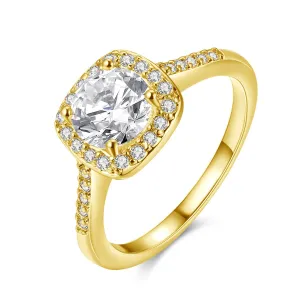 Cubic Zirconia & Crystal 18K Gold-Plated Cushion Cut Ring