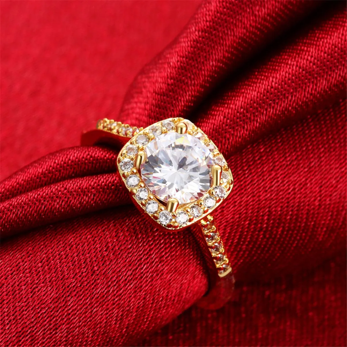 Cubic Zirconia & Crystal 18K Gold-Plated Cushion Cut Ring