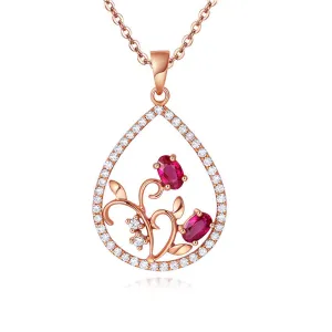 Cubic Zirconia & Crystal Flower Open Teardrop Pendant Necklace