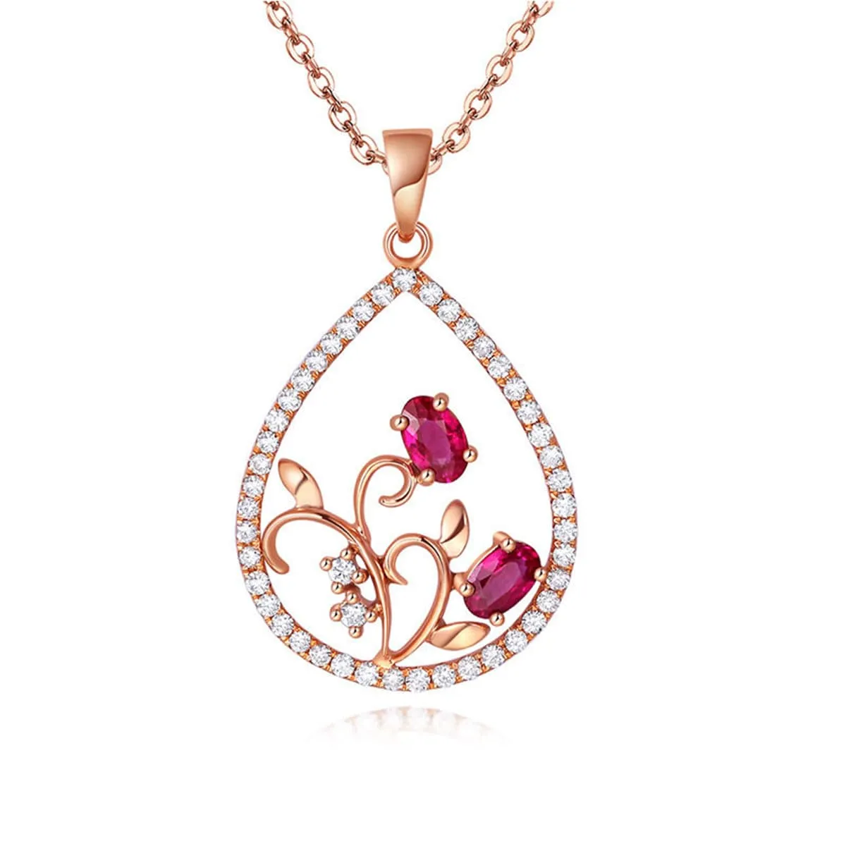 Cubic Zirconia & Crystal Flower Open Teardrop Pendant Necklace