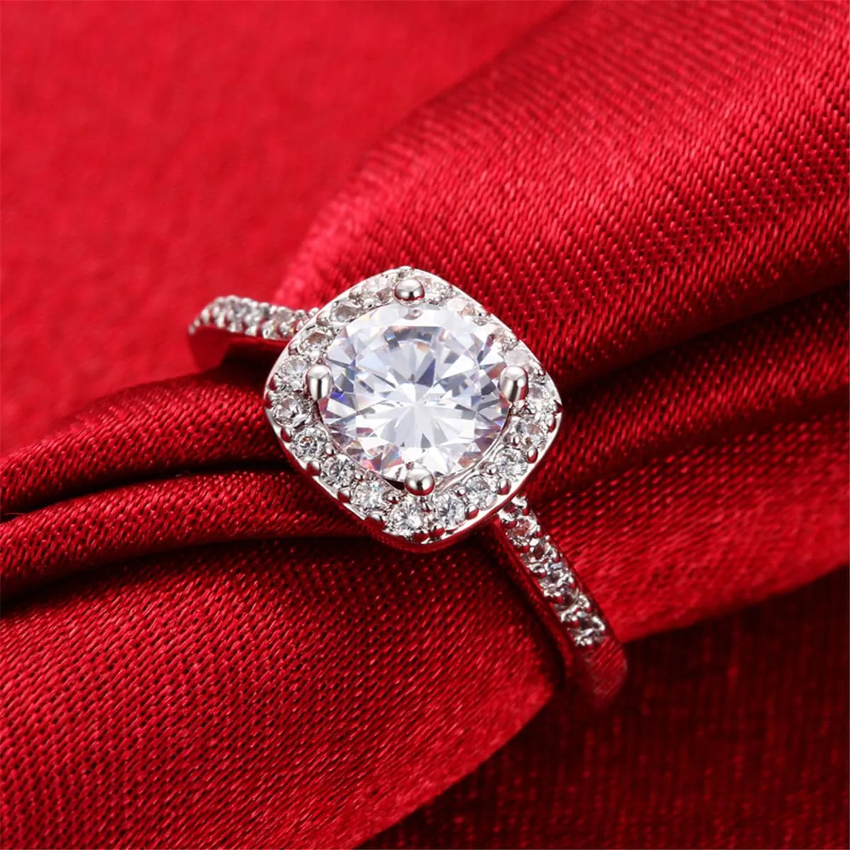 Cubic Zirconia & Crystal Silver-Plated Cushion Cut Ring