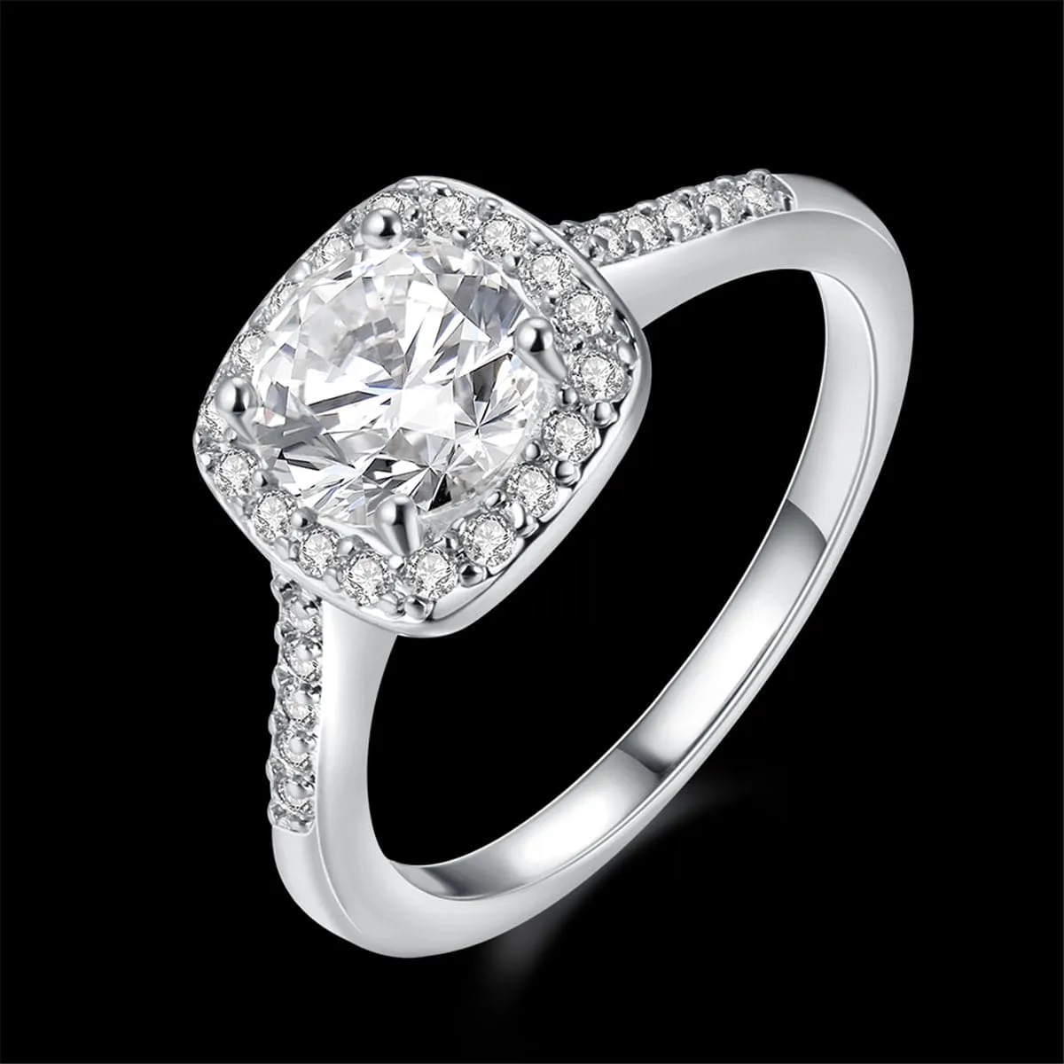 Cubic Zirconia & Crystal Silver-Plated Cushion Cut Ring