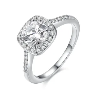 Cubic Zirconia & Crystal Silver-Plated Cushion Cut Ring