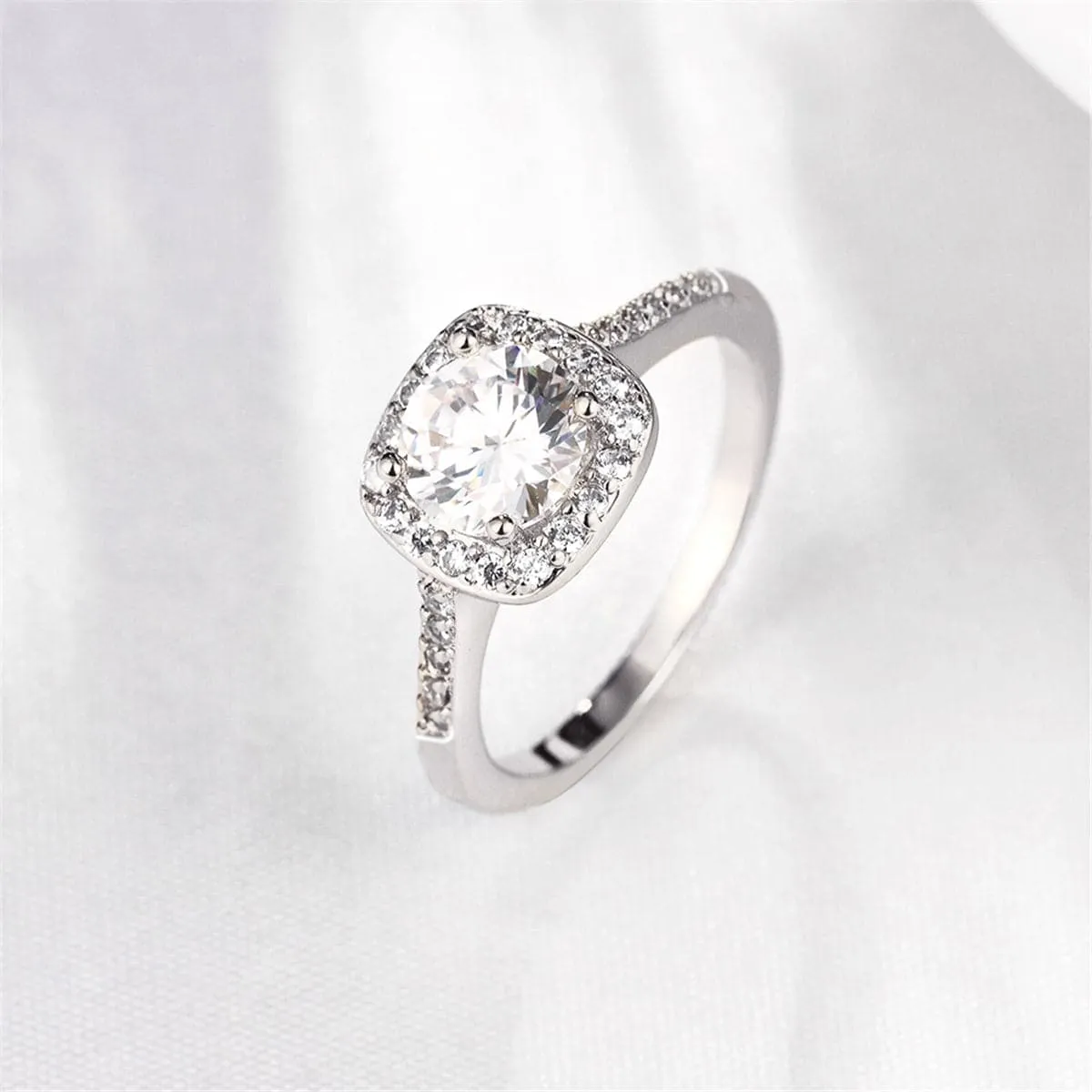Cubic Zirconia & Crystal Silver-Plated Cushion Cut Ring