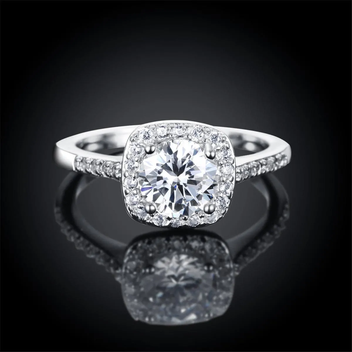 Cubic Zirconia & Crystal Silver-Plated Cushion Cut Ring
