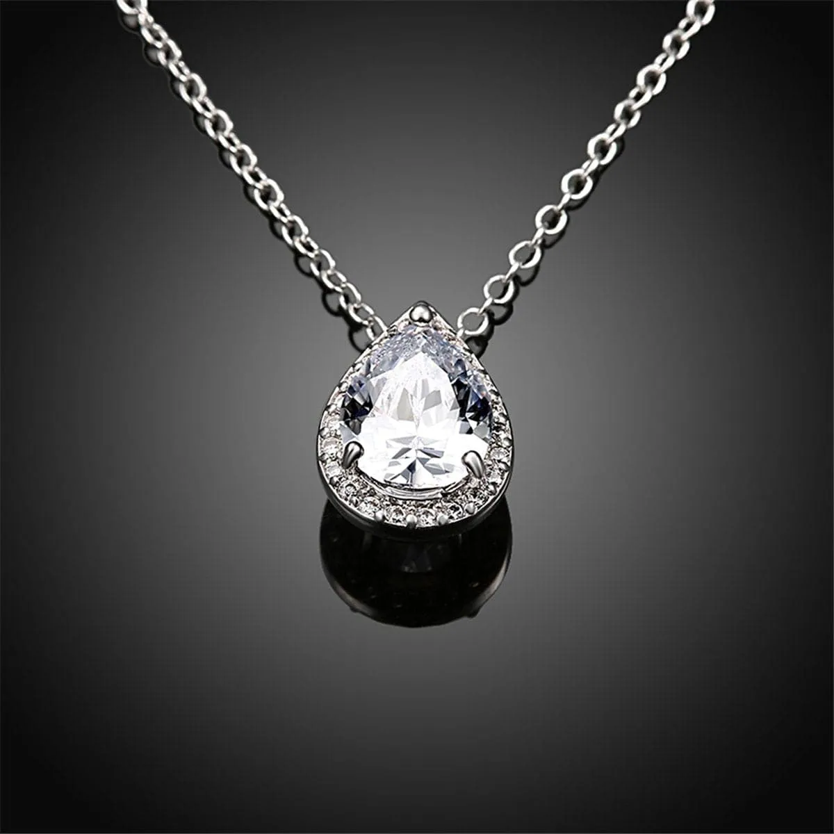Cubic Zirconia & Crystal Silver-Plated Teardrop Pendant Necklace