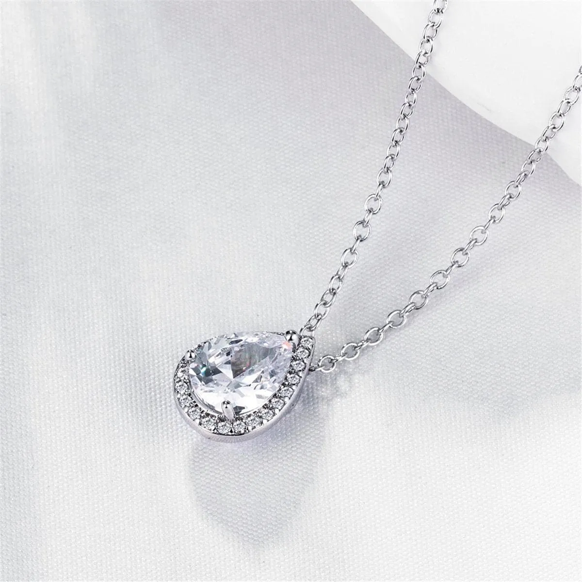 Cubic Zirconia & Crystal Silver-Plated Teardrop Pendant Necklace