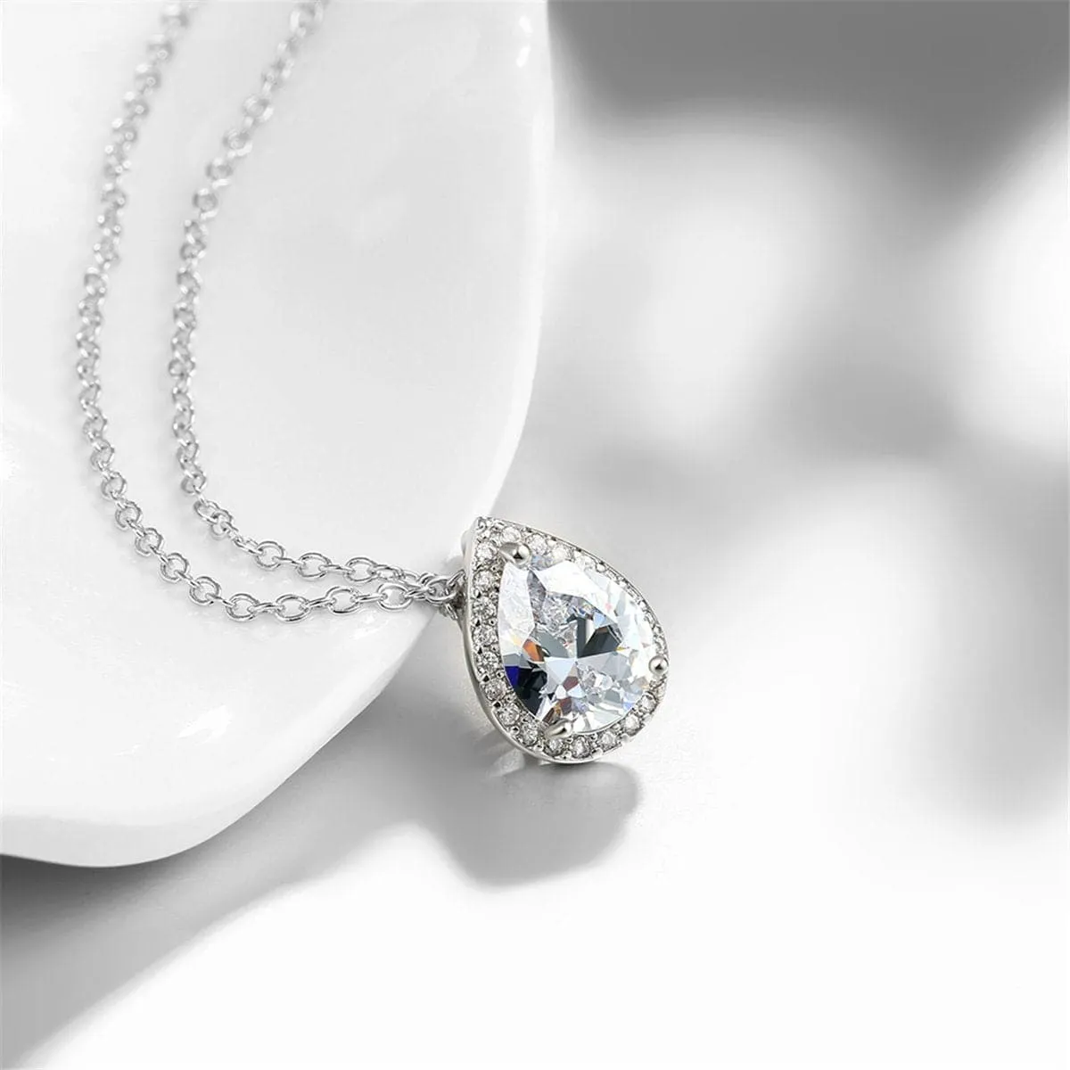 Cubic Zirconia & Crystal Silver-Plated Teardrop Pendant Necklace
