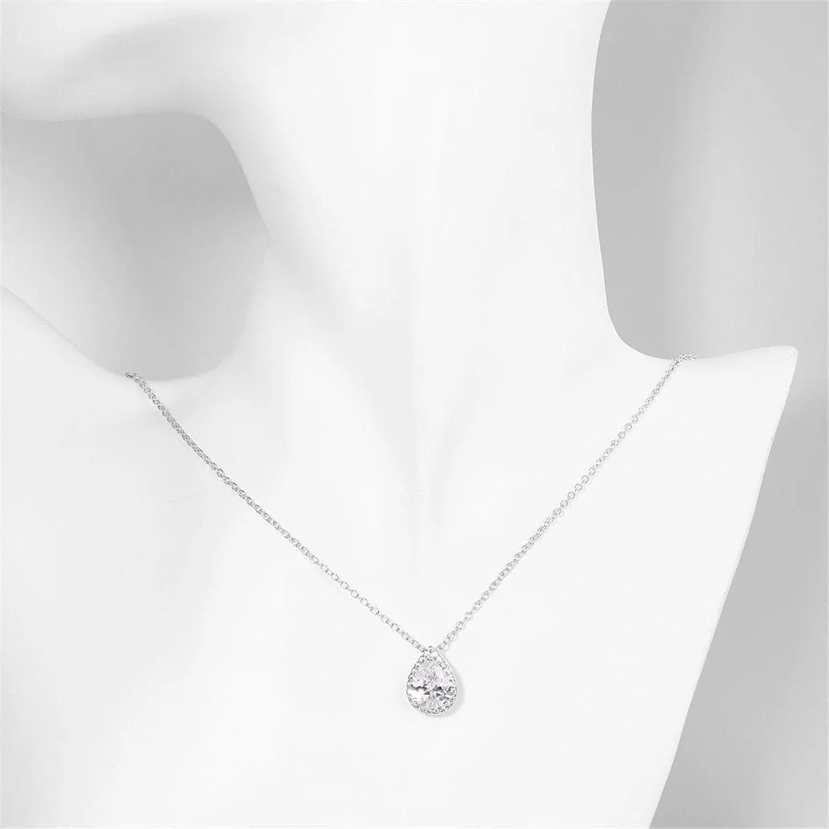 Cubic Zirconia & Crystal Silver-Plated Teardrop Pendant Necklace