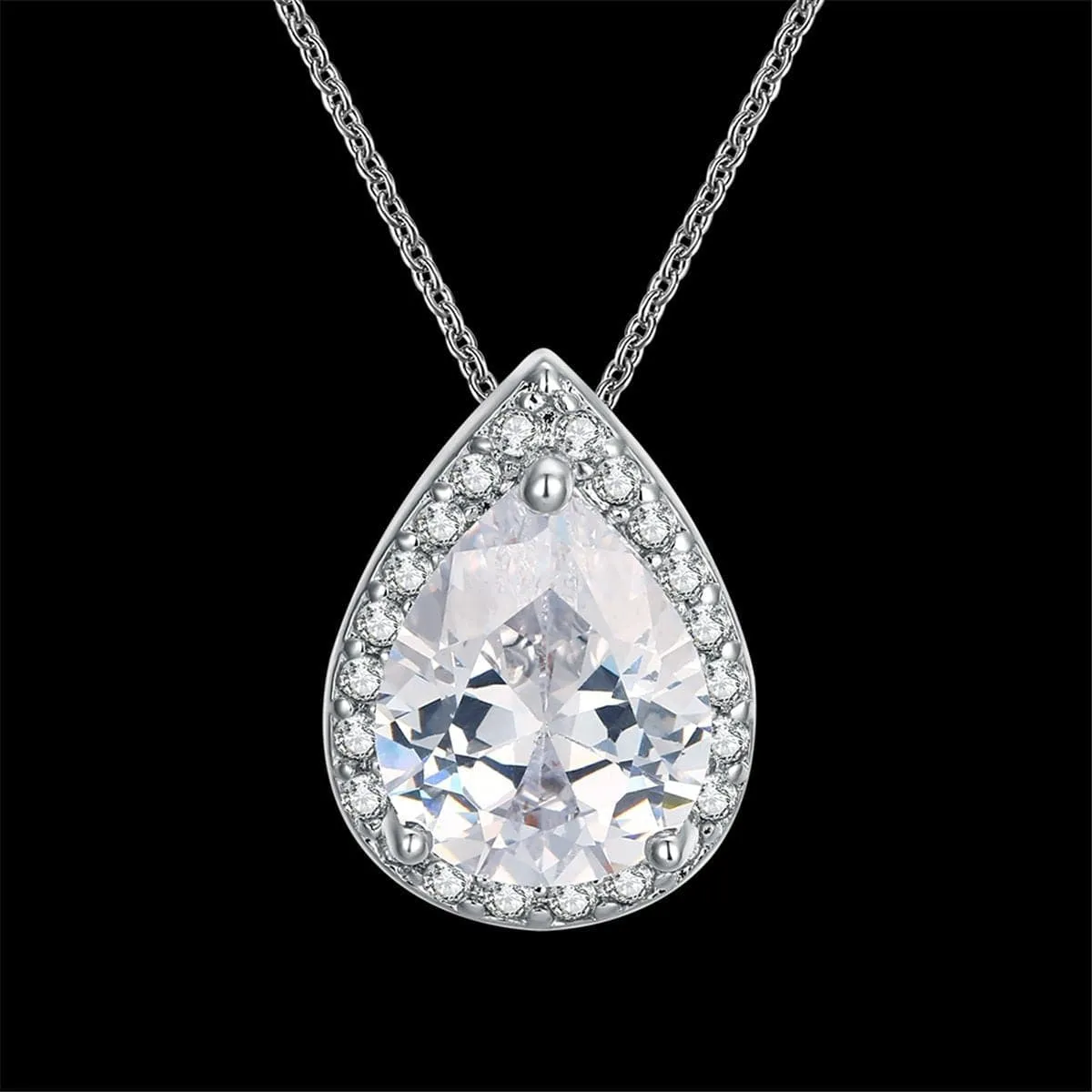 Cubic Zirconia & Crystal Silver-Plated Teardrop Pendant Necklace