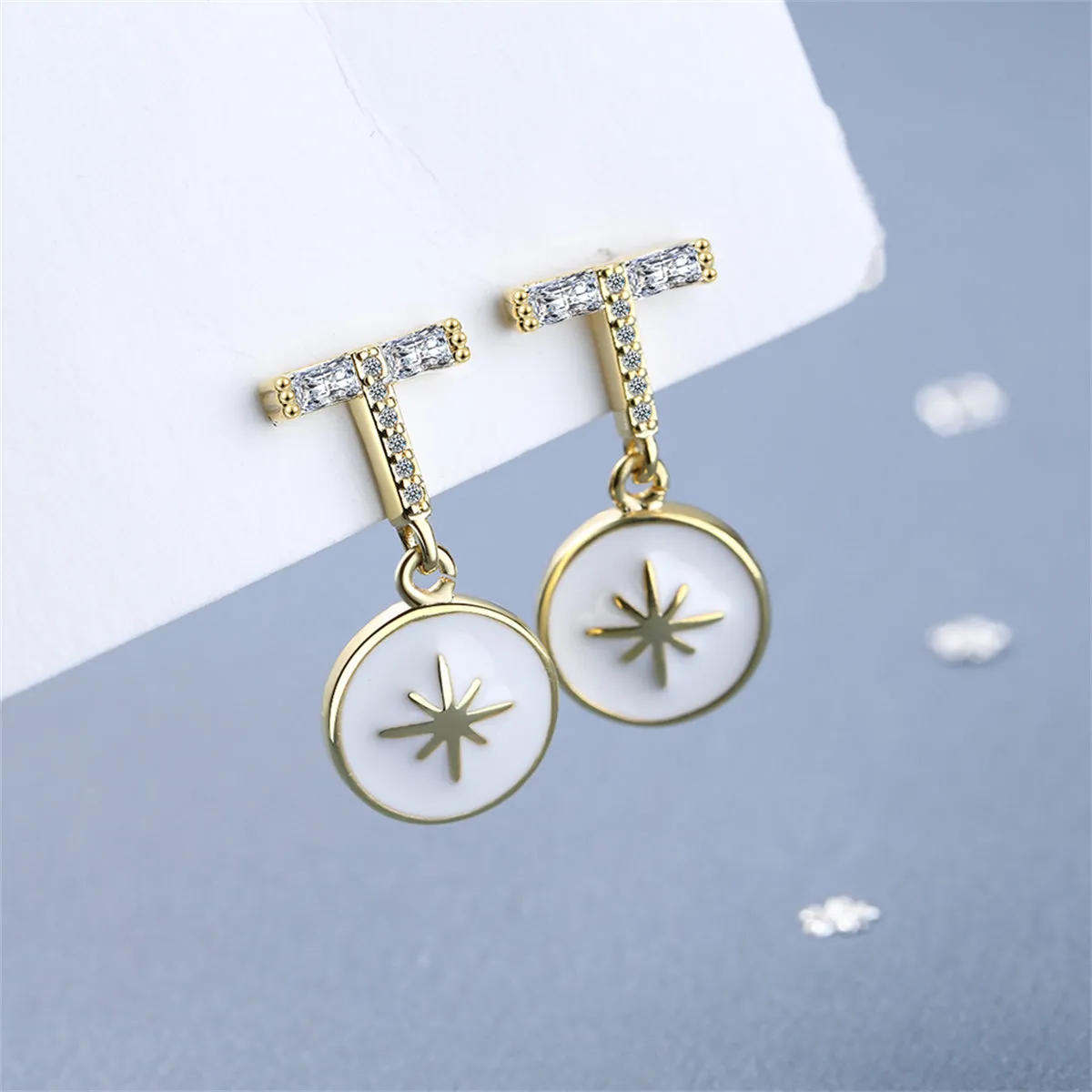 Cubic Zirconia & Enamel 18K Gold-Plated Star Drop Earrings
