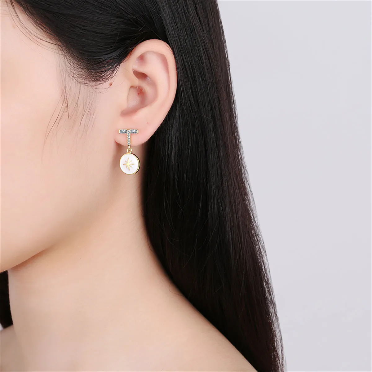 Cubic Zirconia & Enamel 18K Gold-Plated Star Drop Earrings