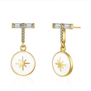 Cubic Zirconia & Enamel 18K Gold-Plated Star Drop Earrings