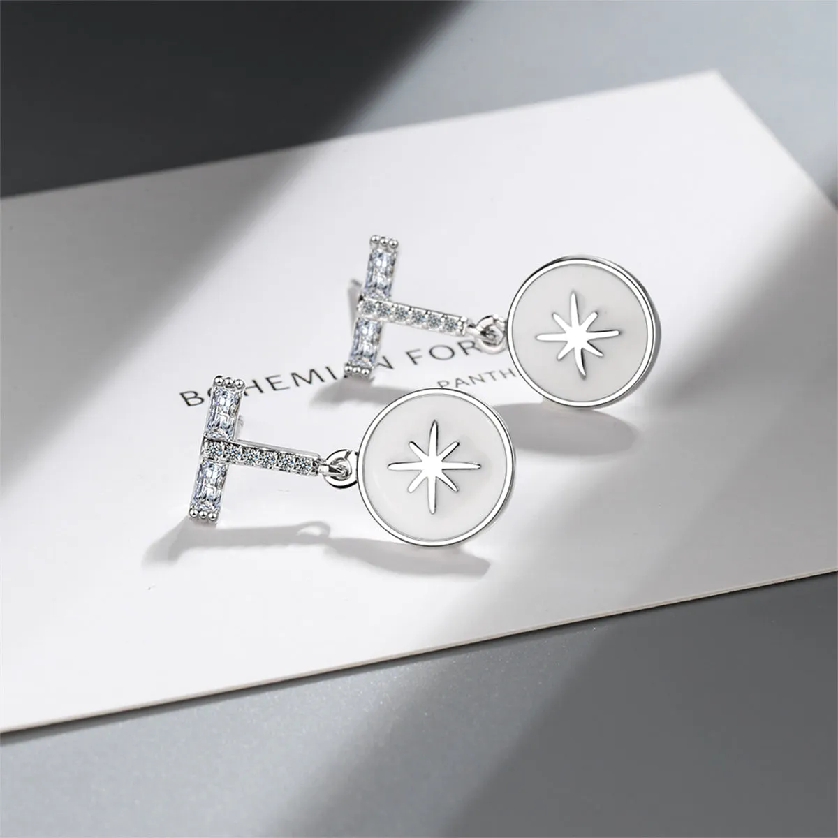 Cubic Zirconia & Enamel Silver-Plated Star Drop Earrings