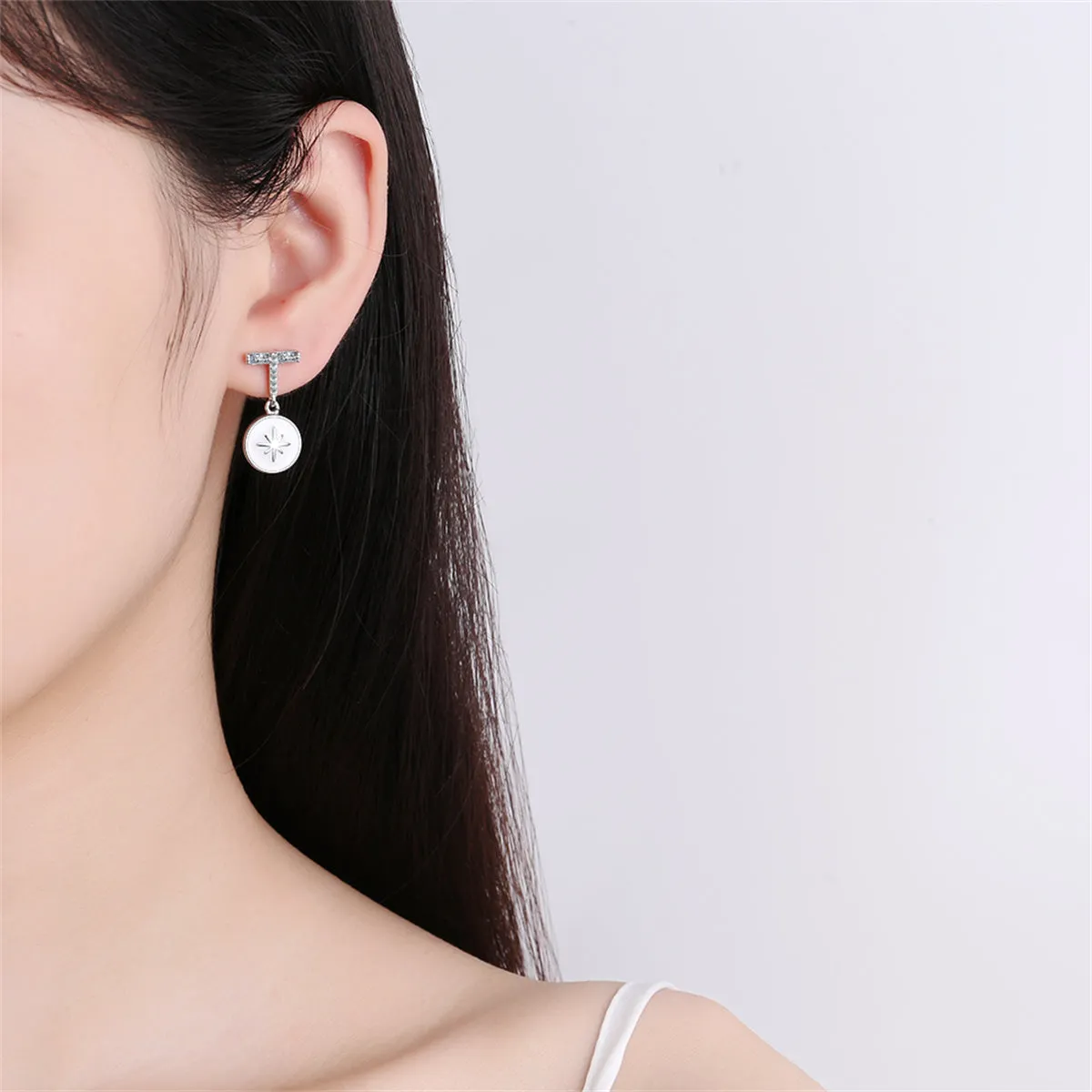 Cubic Zirconia & Enamel Silver-Plated Star Drop Earrings
