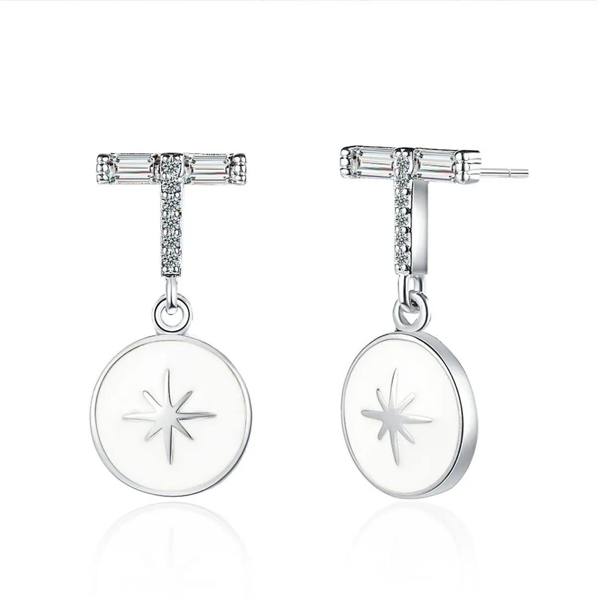 Cubic Zirconia & Enamel Silver-Plated Star Drop Earrings