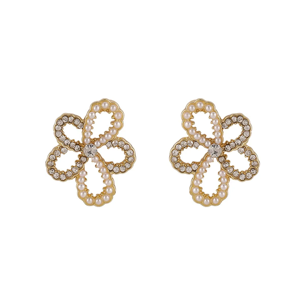 Cubic Zirconia & Pearl 18K Gold-Plated Flower Stud Earrings