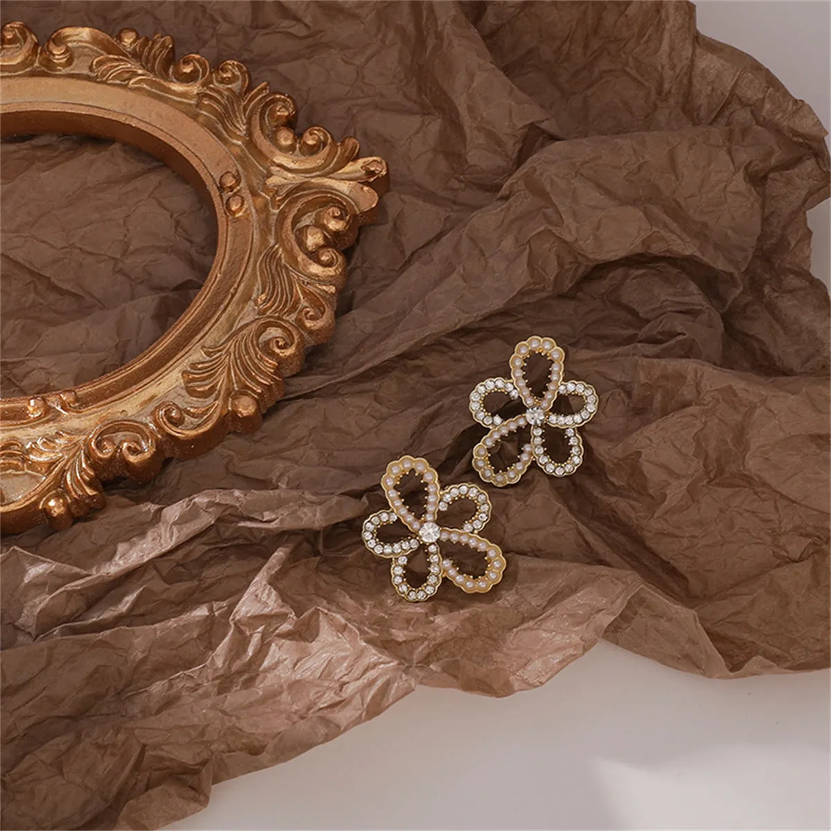 Cubic Zirconia & Pearl 18K Gold-Plated Flower Stud Earrings