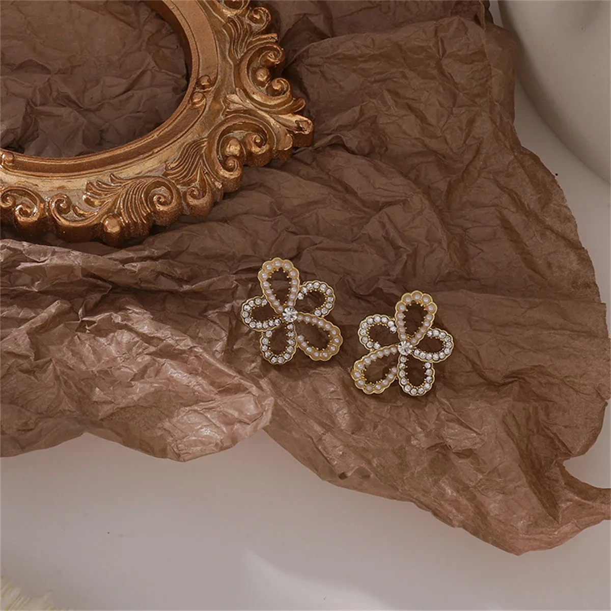 Cubic Zirconia & Pearl 18K Gold-Plated Flower Stud Earrings