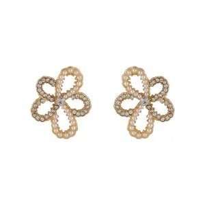Cubic Zirconia & Pearl 18K Gold-Plated Flower Stud Earrings