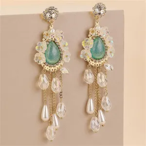Cubic Zirconia & Pearl 18K Gold-Plated Flower Tassel Drop Earrings