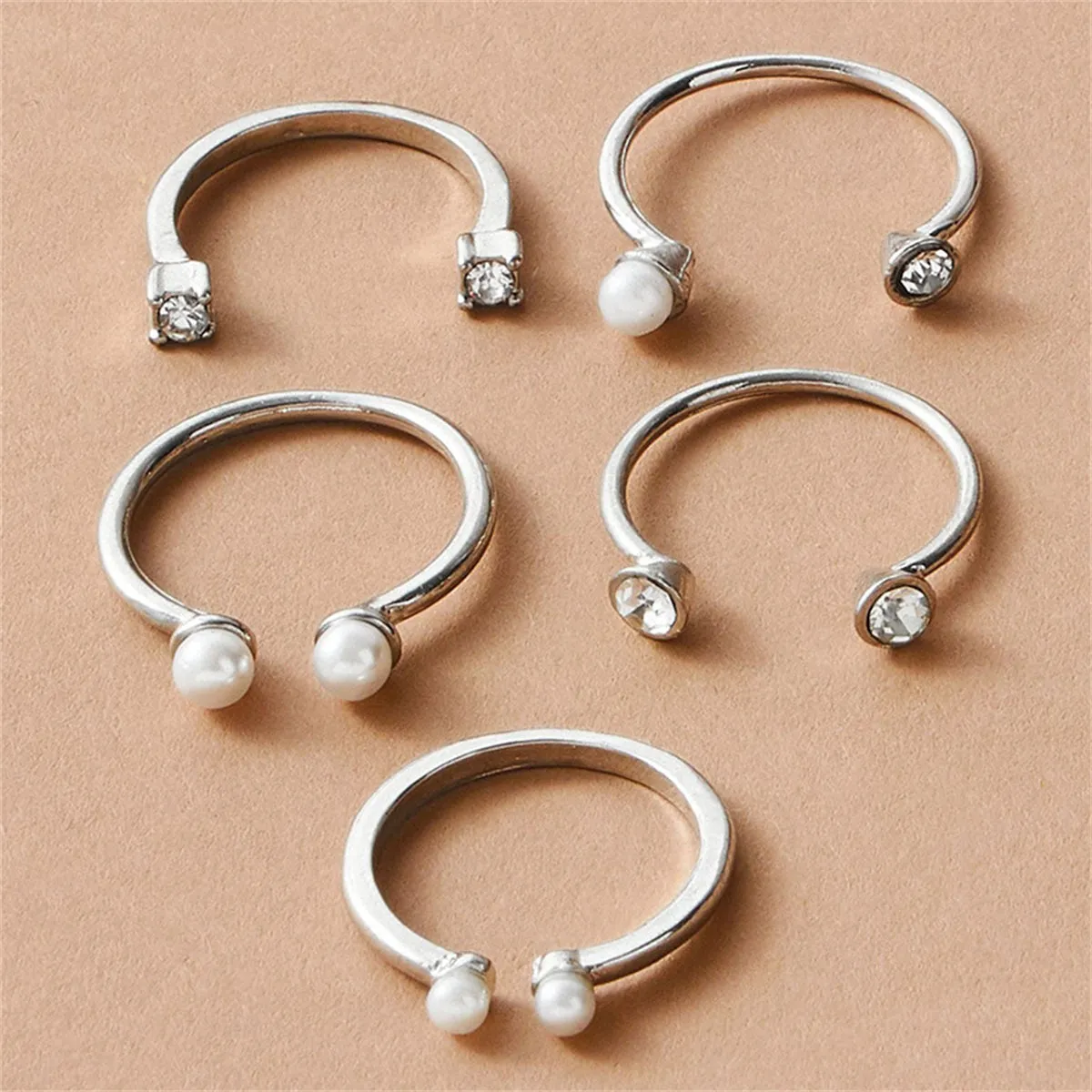 Cubic Zirconia & Pearl Adjustable Bypass Ring Set