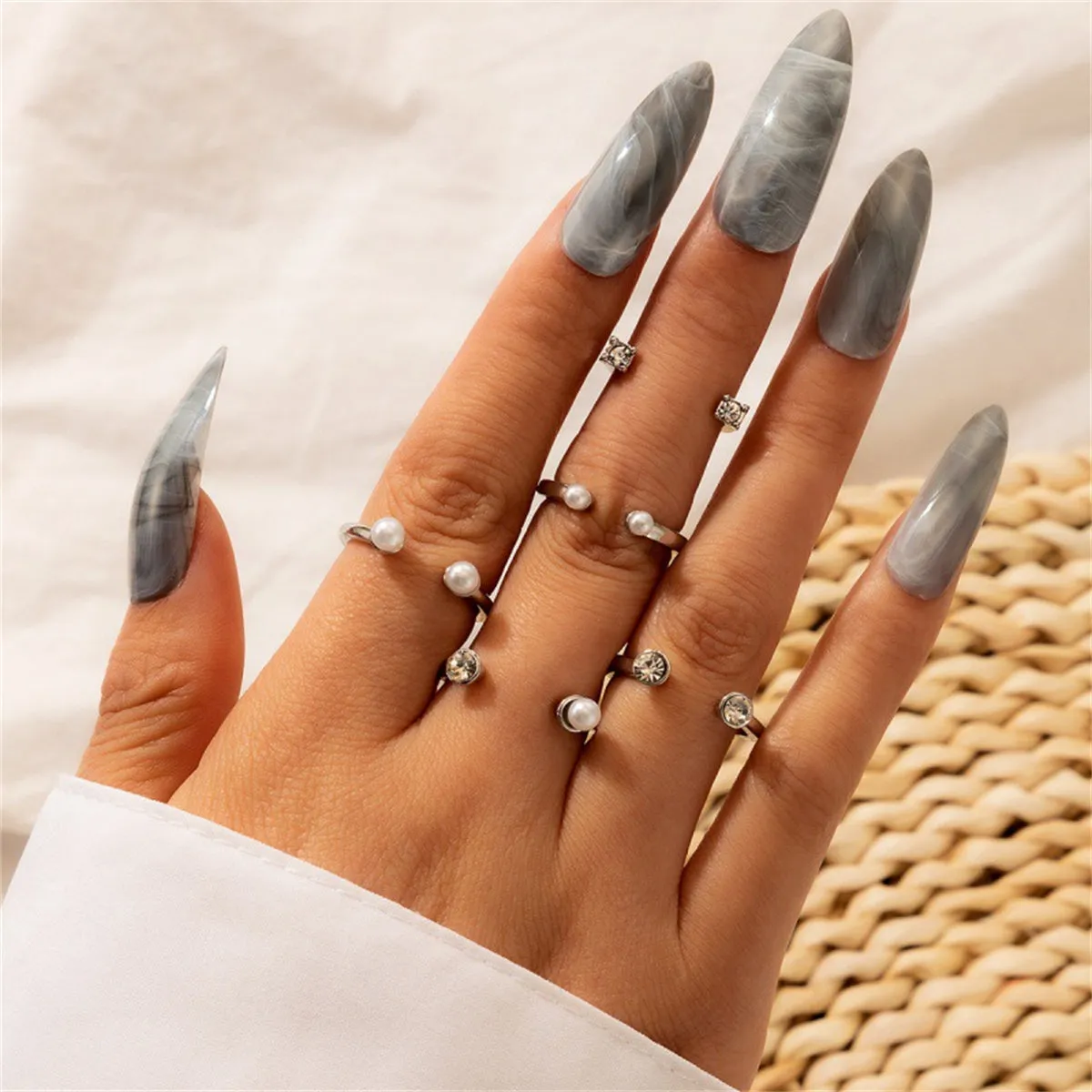 Cubic Zirconia & Pearl Adjustable Bypass Ring Set