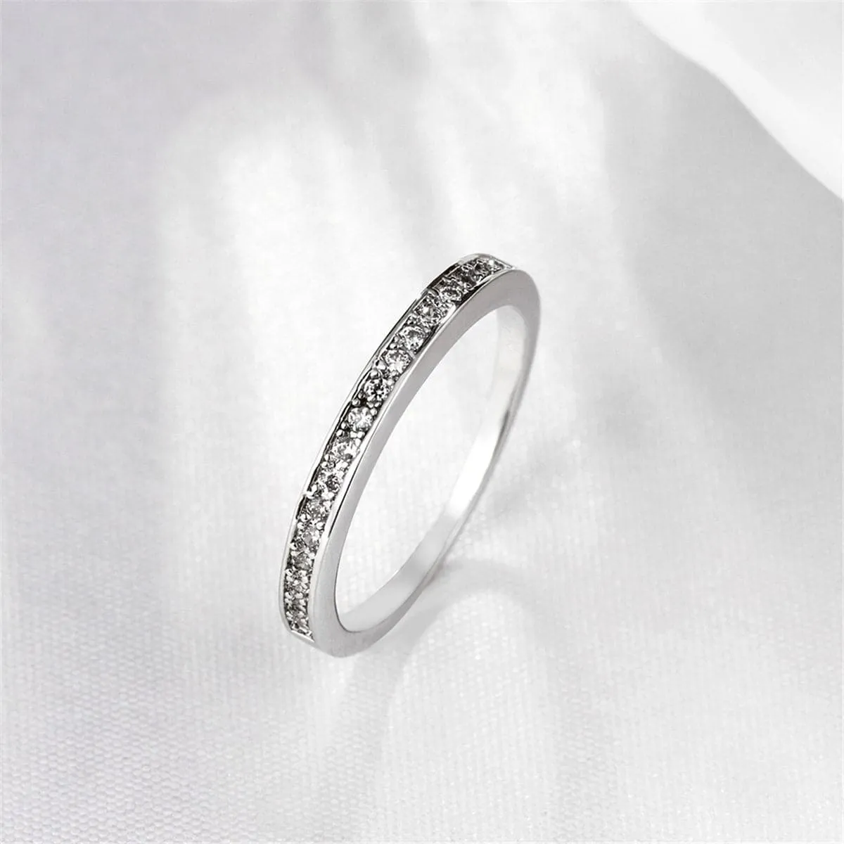 Cubic Zirconia & Silver-Plated Channel Ring