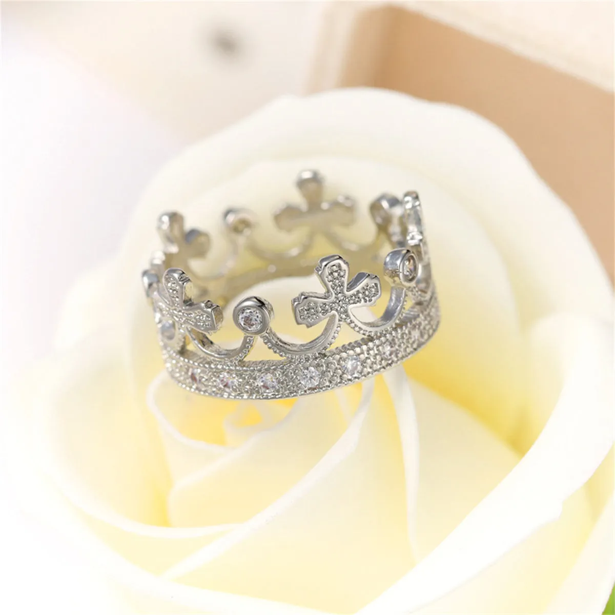 Cubic Zirconia & Silver-Plated Crown Band