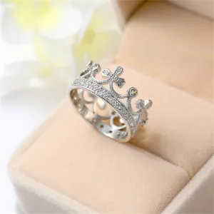 Cubic Zirconia & Silver-Plated Crown Band