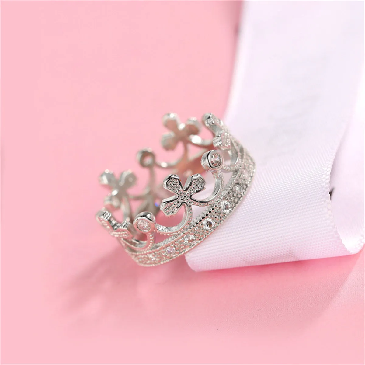Cubic Zirconia & Silver-Plated Crown Band