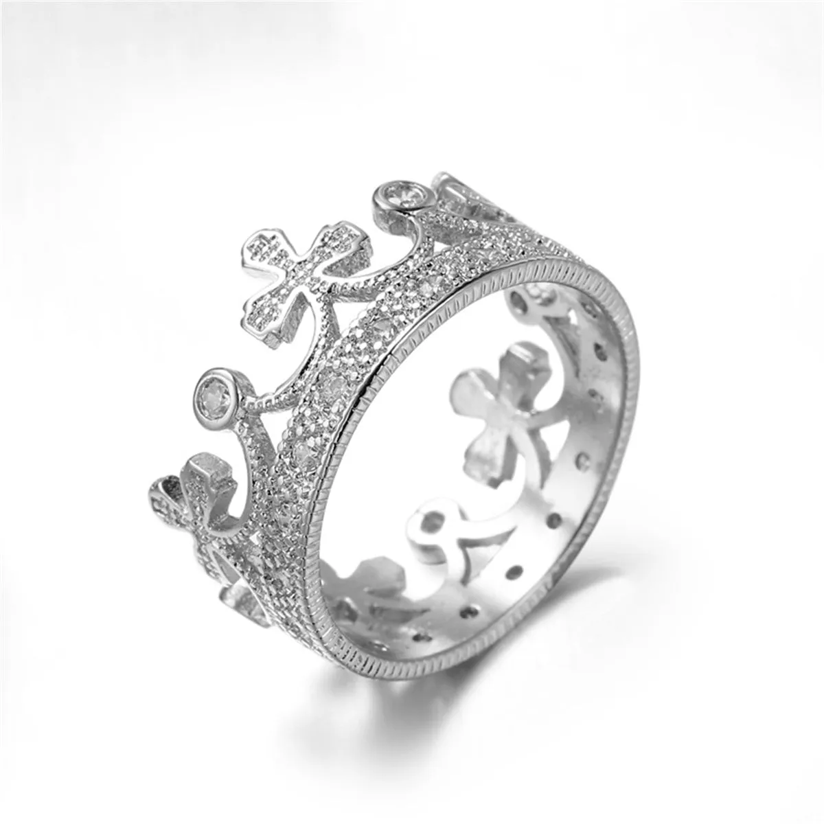 Cubic Zirconia & Silver-Plated Crown Band