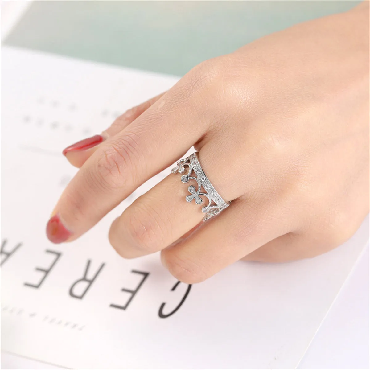 Cubic Zirconia & Silver-Plated Crown Band