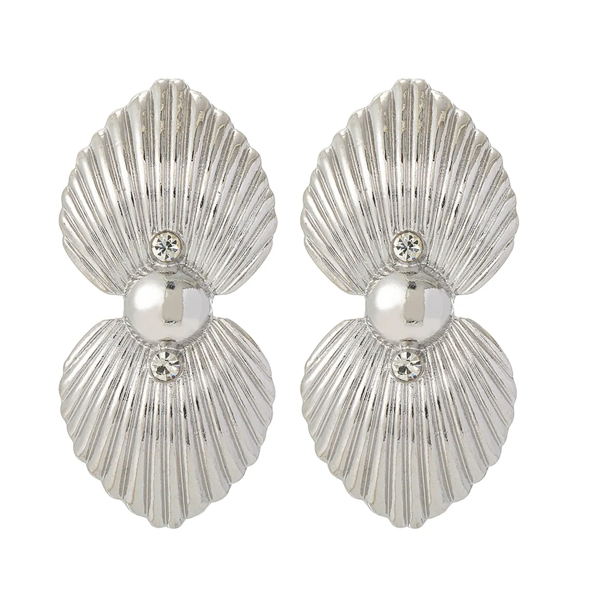 Cubic Zirconia & Silver-Plated Double Heart Drop Earrings