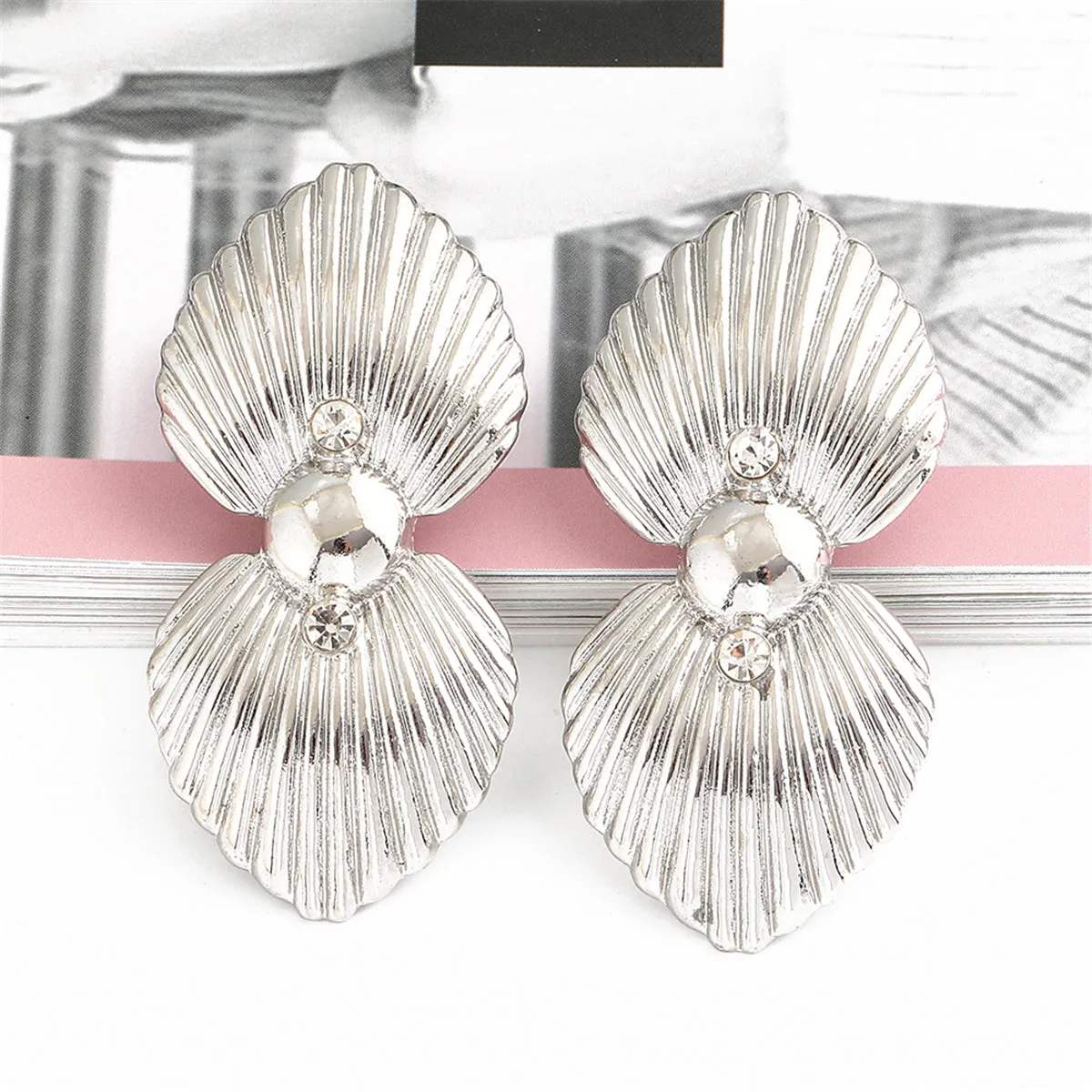 Cubic Zirconia & Silver-Plated Double Heart Drop Earrings