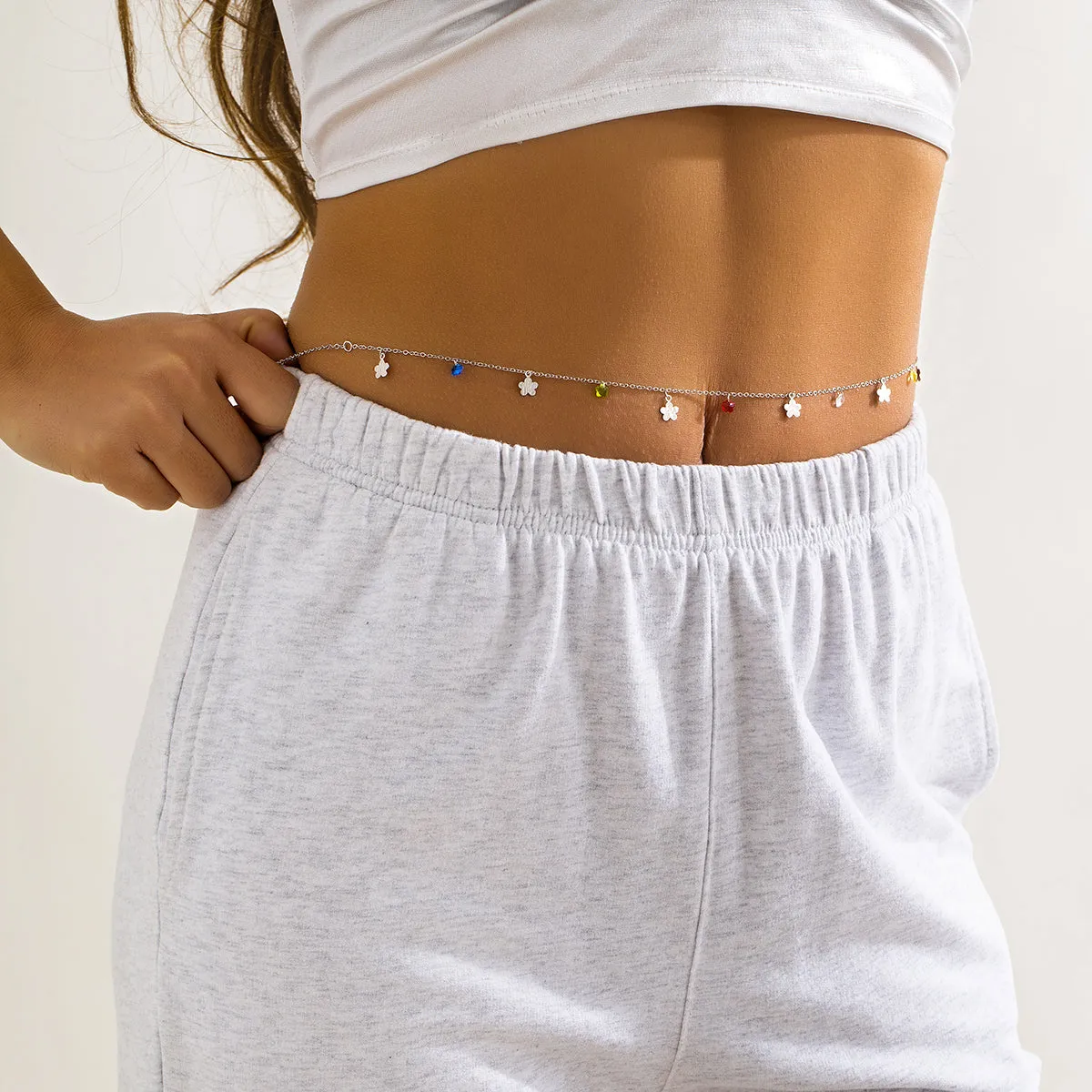 Cubic Zirconia & Silver-Plated Flower Waist Chain