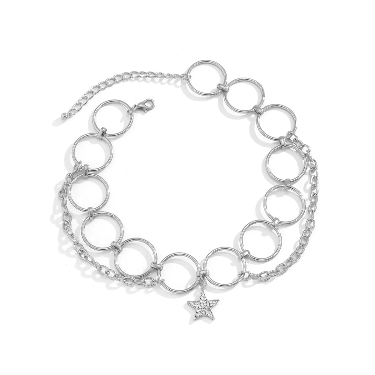 Cubic Zirconia & Silver-Plated Hoop Chain & Star Choker