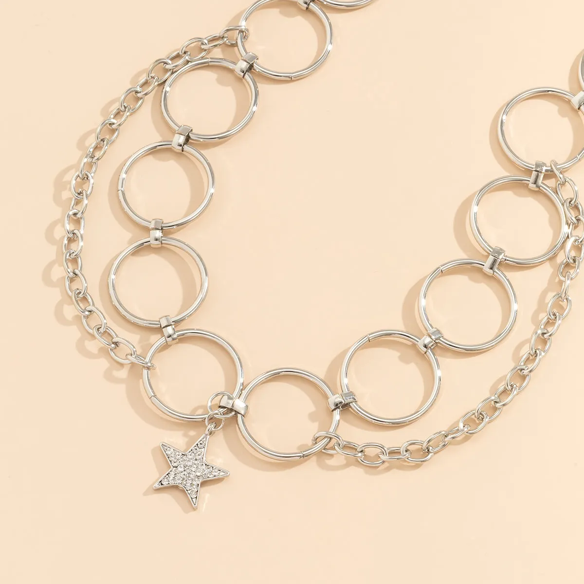 Cubic Zirconia & Silver-Plated Hoop Chain & Star Choker