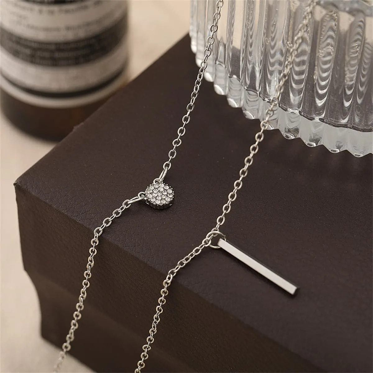 Cubic Zirconia & Silver-Plated Layered Bar Pendant Necklace