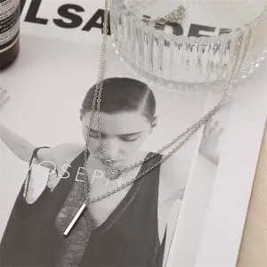 Cubic Zirconia & Silver-Plated Layered Bar Pendant Necklace
