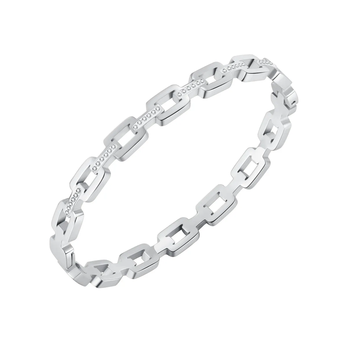 Cubic Zirconia & Silver-Plated Link Bangle