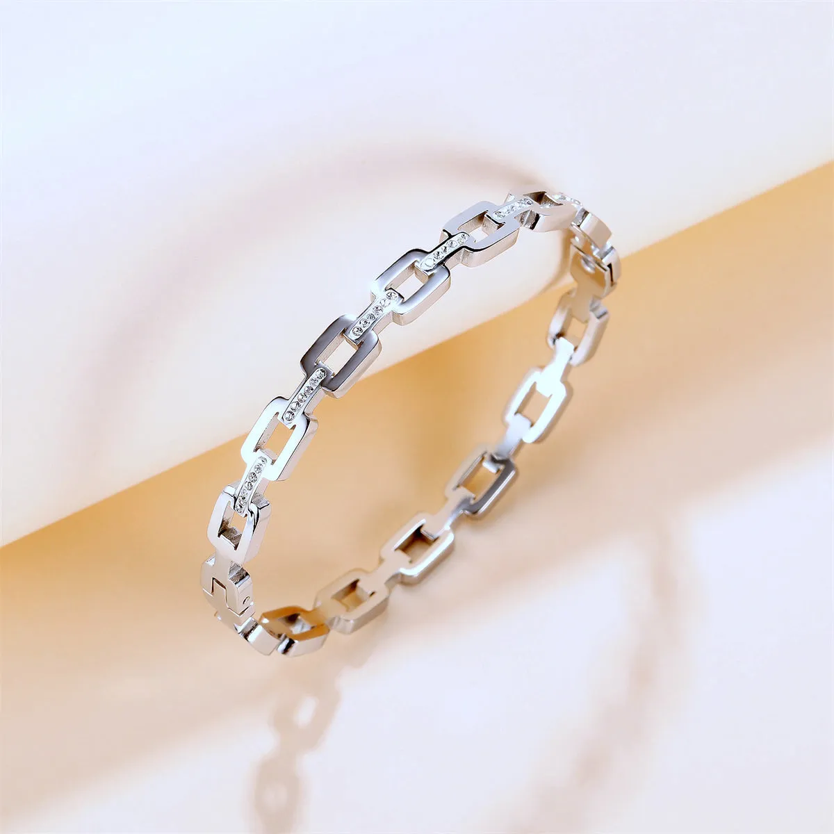 Cubic Zirconia & Silver-Plated Link Bangle