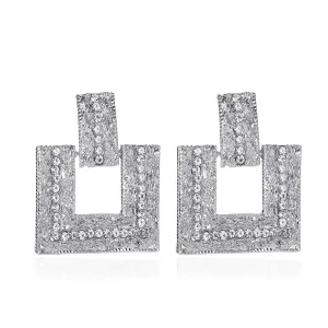 Cubic Zirconia & Silver-Plated Open Square Drop Earrings