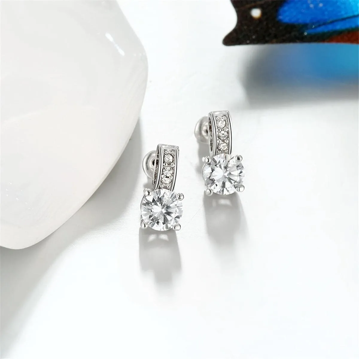 Cubic Zirconia & Silver-Plated Square Drop Earrings
