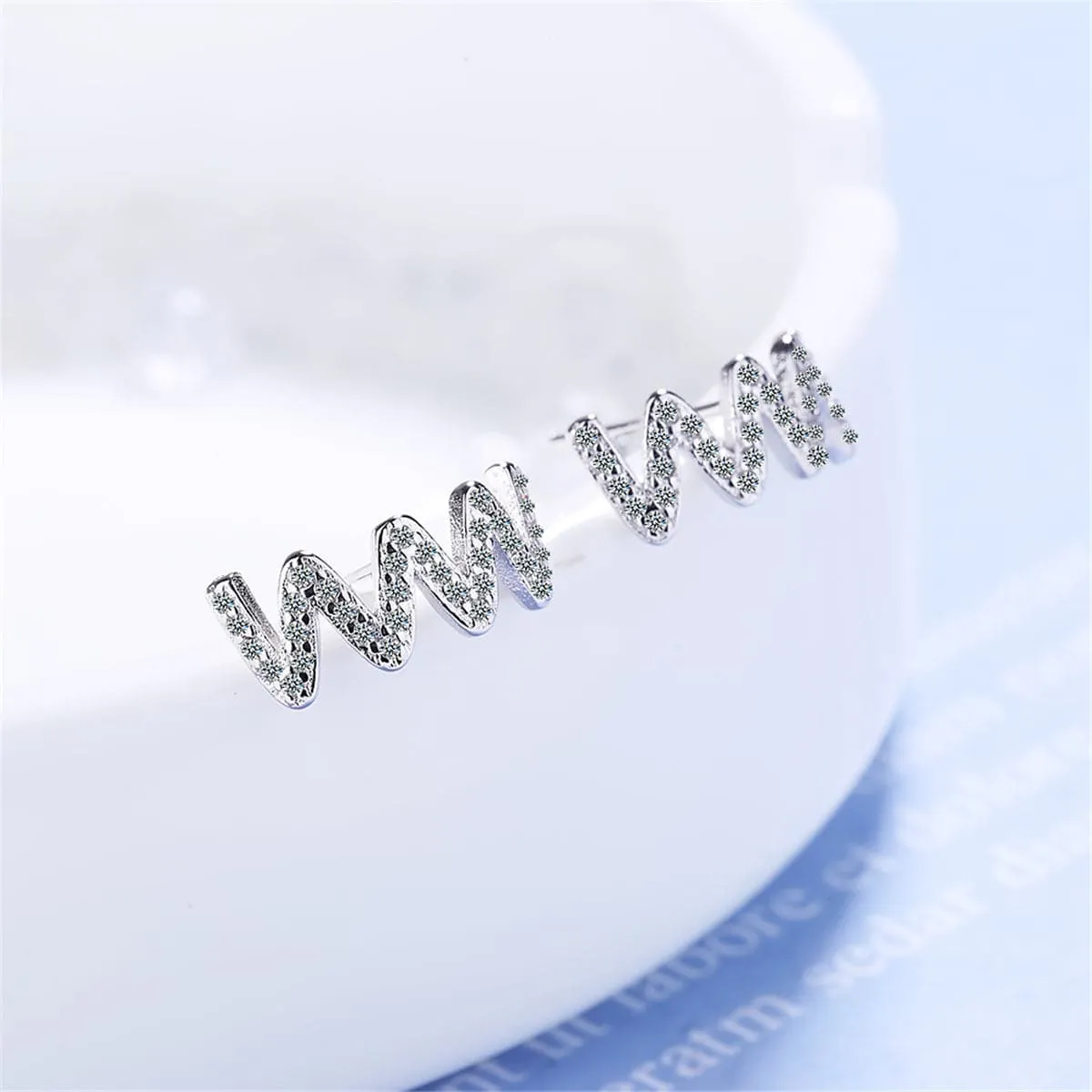 Cubic Zirconia & Silver-Plated Wave Stud Earrings